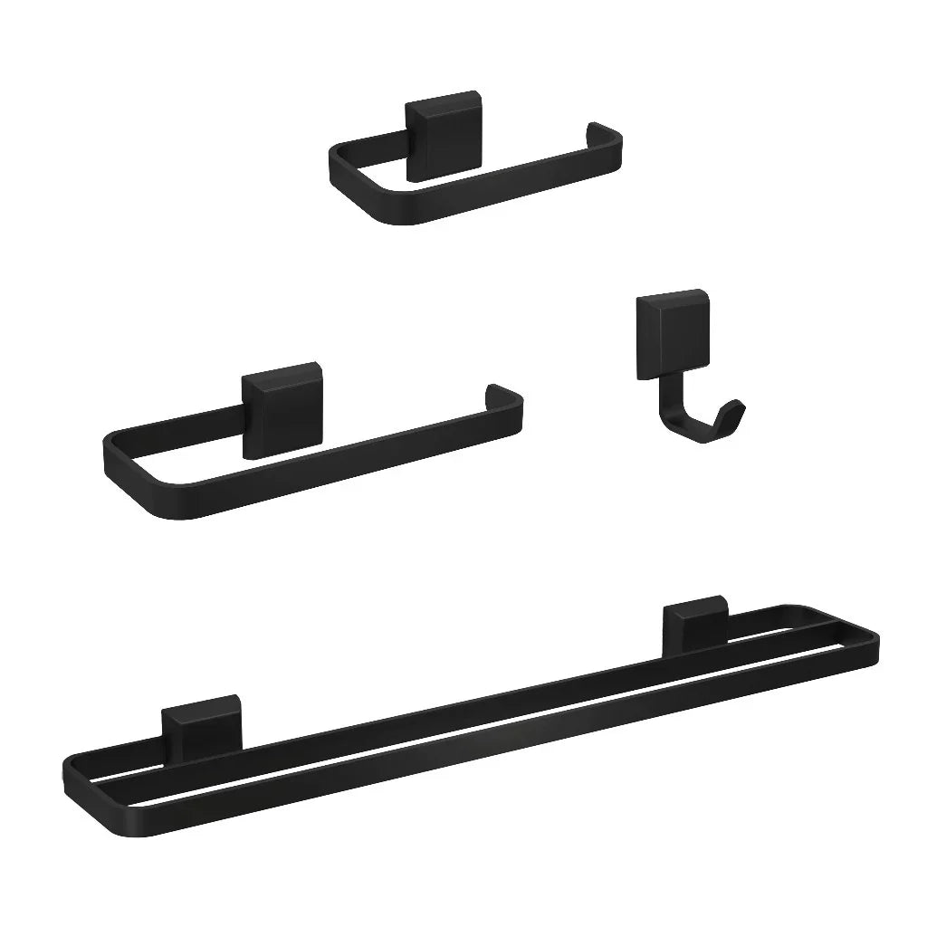 Kit Acessórios Para Banheiro 4 Peças Lavabo Com Toalheiro Duplo Preto Fosco
