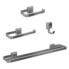 Kit Acessórios Para Banheiros 4 Peças Prata Lavabo Com Toalheiro Duplo