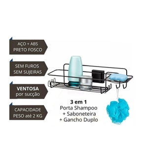 Porta Shampoo Fixação Dupla Ventosa Preto Veneza